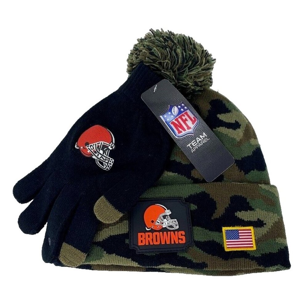 Salute to Service Cleveland Browns Beanie Hat Glove Set Camo NFL Football $50